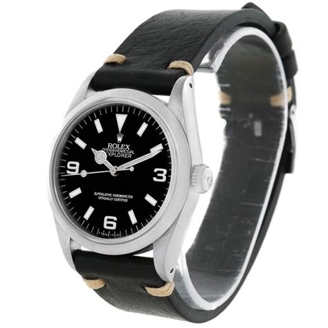 rolex black leather watch|rolex leather watch for men.